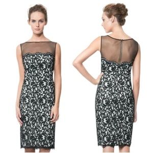 Tadashi Shoji Formal Mesh Illusion Neckline Sleeveless Blue Lace Dress Vintage 4